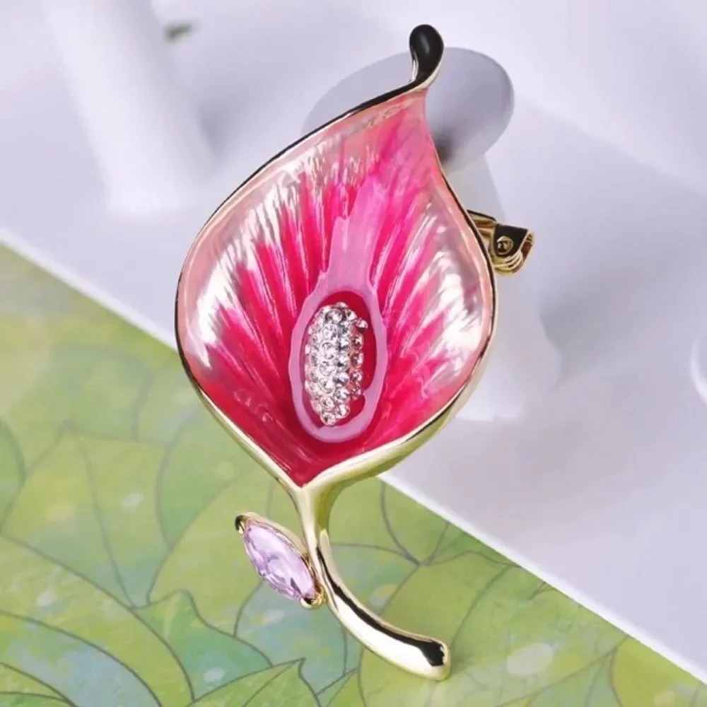 VQ Pink Enamel Leaf Brooch